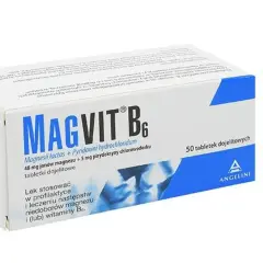 Opakowanie Magvit B6, 50 tabletek. Lek stosowany w profilaktyce i leczeniu niedoborów magnezu. Dlaczego Magvit B6 wycofany?