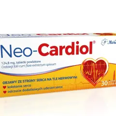 Neo-Cardiol - nowy lek na niewydolność serca, wspomaga serce w stanach nerwowych. Opakowanie zawiera 30 tabletek.