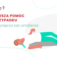 Pierwsza pomoc w przypadku zasłabnięcia lub omdlenia. Ilustracja przedstawia osobę leżącą, która doświadczyła zasłabnięcia lub omdlenia.
