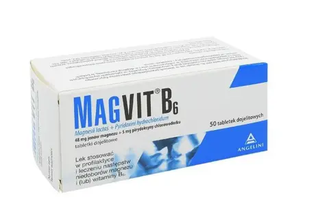 Opakowanie Magvit B6, 50 tabletek. Lek stosowany w profilaktyce i leczeniu niedoborów magnezu. Dlaczego Magvit B6 wycofany?