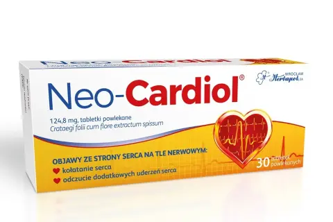 Neo-Cardiol - nowy lek na niewydolność serca, wspomaga serce w stanach nerwowych. Opakowanie zawiera 30 tabletek.