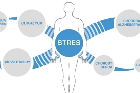 Stres jako źródło chorób cywilizacyjnych: anorexia, bulimia, cukrzyca, nowotwory, choroby serca, alergie, choroba Alzheimera, otyłość, hipowitaminoza.