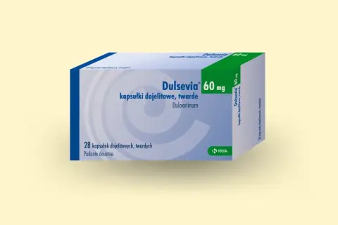 Opakowanie leku Dulsevia 60 mg, zawierające 28 kapsułek dojelitowych, twardych z duloksetyną. Jeden z najskuteczniejszych leków na depresję.