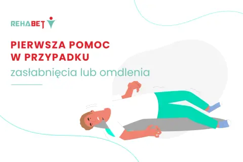 Pierwsza pomoc w przypadku zasłabnięcia lub omdlenia. Ilustracja przedstawia osobę leżącą, która doświadczyła zasłabnięcia lub omdlenia.