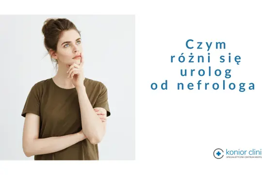 Młoda kobieta zastanawia się, czym różni się urolog od nefrologa. Lekarz od nerek to właśnie nefrolog.