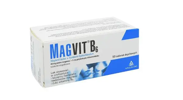 Opakowanie Magvit B6, 50 tabletek. Lek stosowany w profilaktyce i leczeniu niedoborów magnezu. Dlaczego Magvit B6 wycofany?