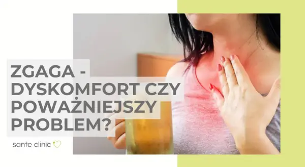 Kobieta z ręką na klatce piersiowej, odczuwająca pieczenie. Czy to zgaga, czy przełyk Barretta objawy?