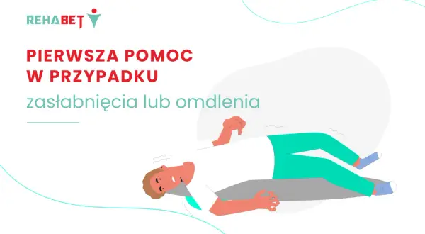 Pierwsza pomoc w przypadku zasłabnięcia lub omdlenia. Ilustracja przedstawia osobę leżącą, która doświadczyła zasłabnięcia lub omdlenia.