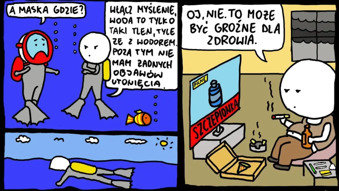Dywersanci dyskutują o bezpieczeństwie, podczas gdy antyszczepionkowcy ignorują zagrożenia, paląc i pijąc.