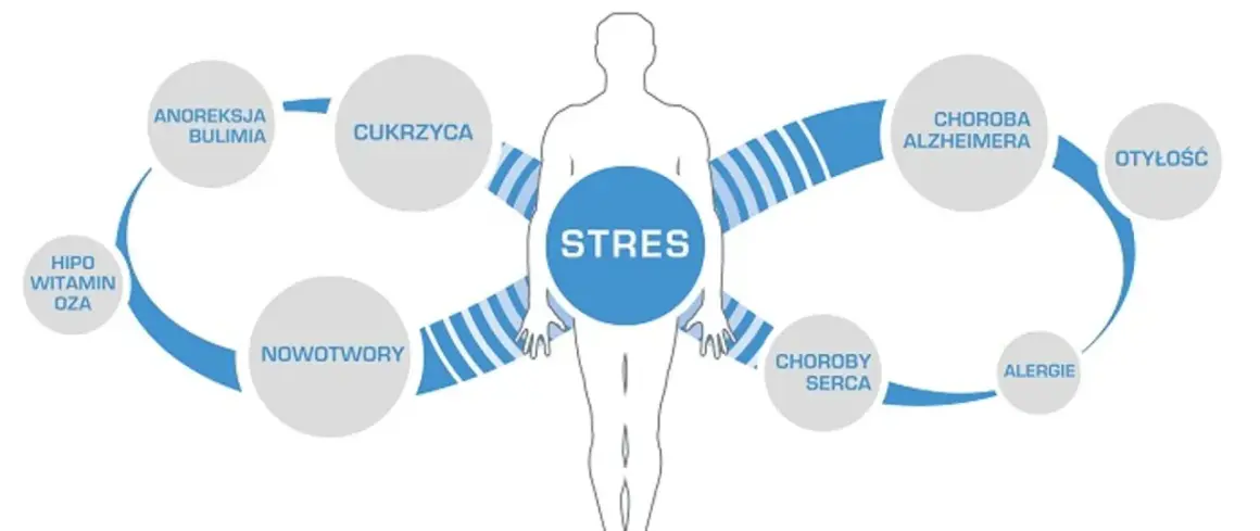 Stres jako źródło chorób cywilizacyjnych: anorexia, bulimia, cukrzyca, nowotwory, choroby serca, alergie, choroba Alzheimera, otyłość, hipowitaminoza.