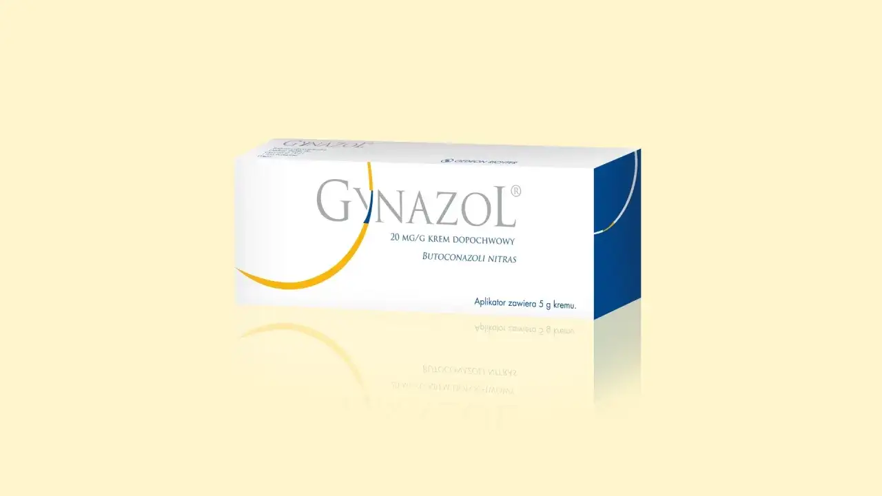 Opakowanie kremu Gynazol, który jest wycofany z obrotu. Zawiera 20 mg/g butokonazolu nitras.